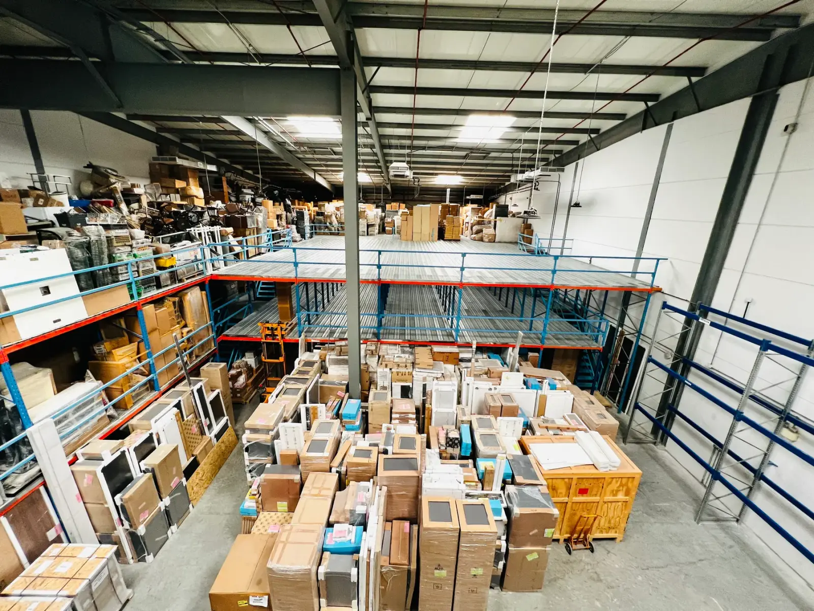 Racking and wrapped goods inside a Wrap It warehouse